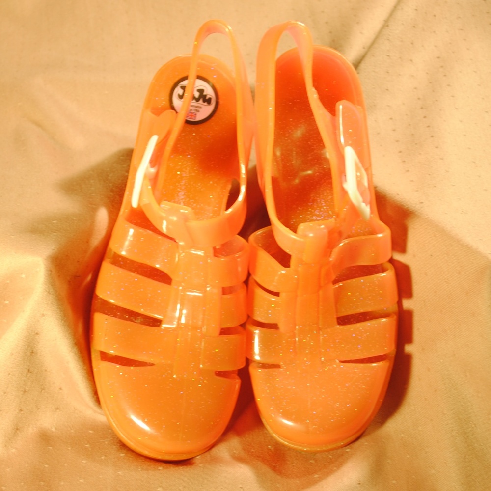 JUJU JELLIES Babe Sandals Pink Orange Glitter Heel